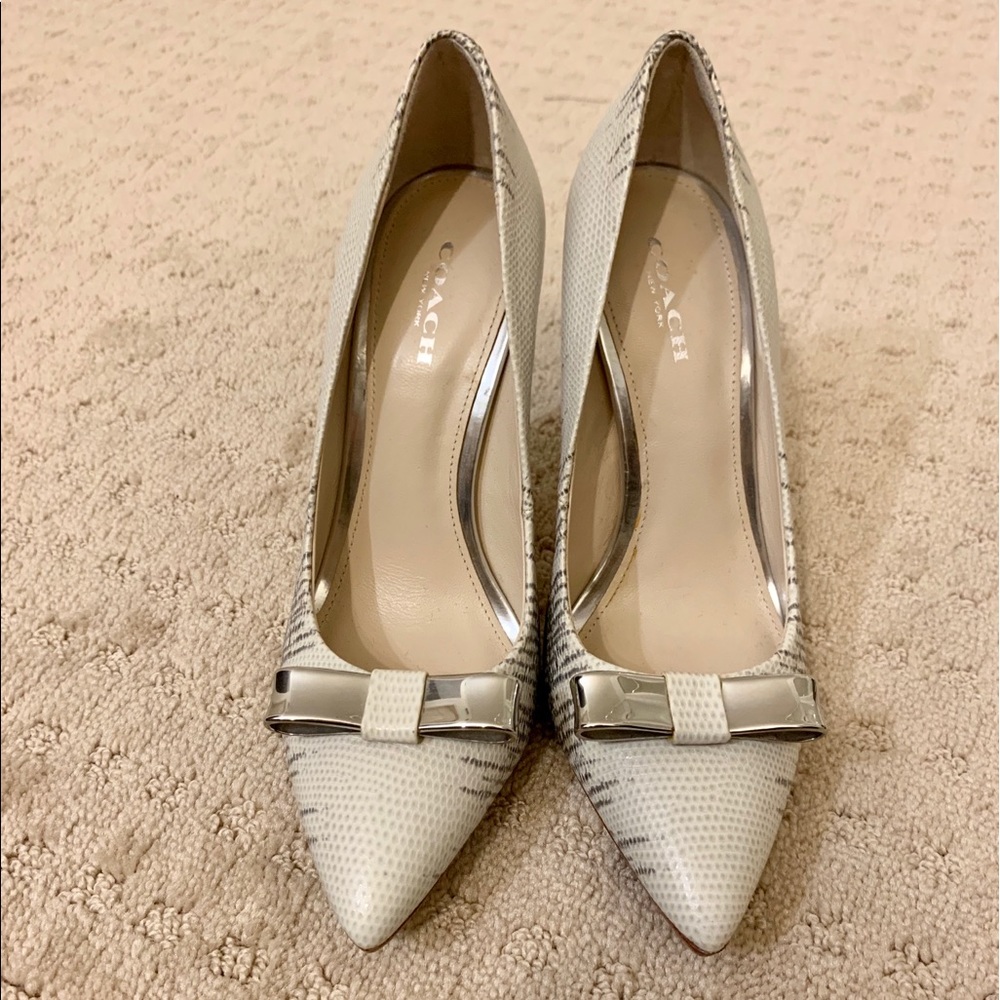 Coach Snake Print Heels With Silver Bows